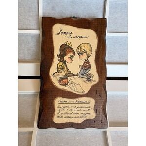 Vintage 80's Charles Lusk Scorpio The Scorpion Zodiac Astrology Wood Plaque Sign